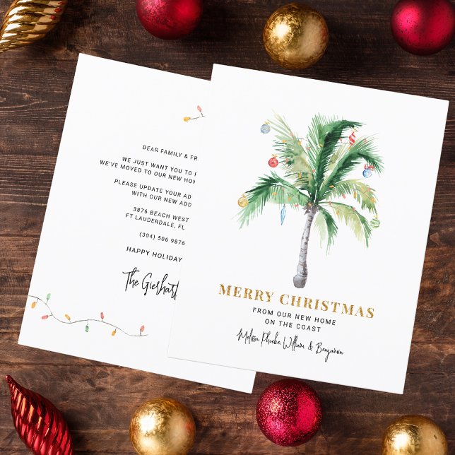 Tarjeta de desplazamiento de árbol de palmas de Na (Christmas Change of Address Palm Tree Boho Moving Announcement)