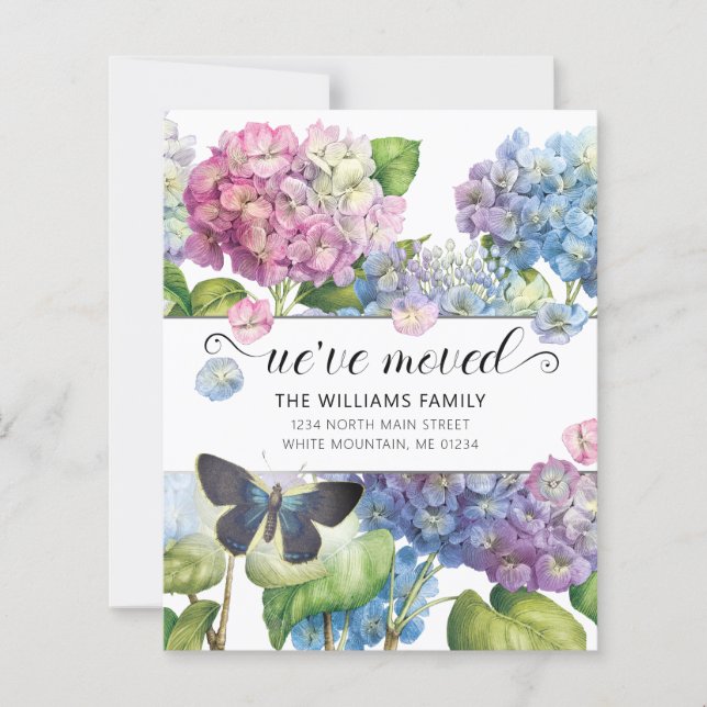 Tarjeta de desplazamiento floral de Hydrangea azul (Anverso)