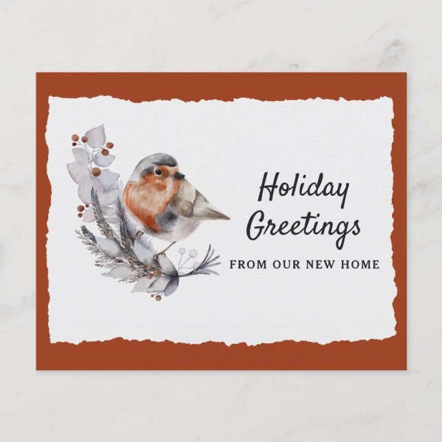 Tarjeta de desplazamiento Robin Rust Grey Holiday  (Anverso)