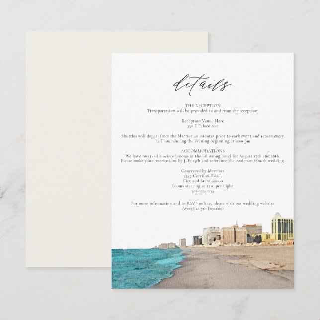 Tarjeta de detalle ATLANTIC CITY Watercolor Beach  (Anverso / Reverso)