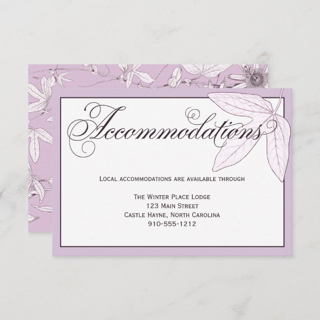 Tarjeta de detalle de alojamiento Boda Purple Leav (Anverso / Reverso)