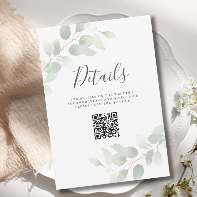 Tarjeta de Detalle de Boda con Código QR de Eucali (Subido por el creador)