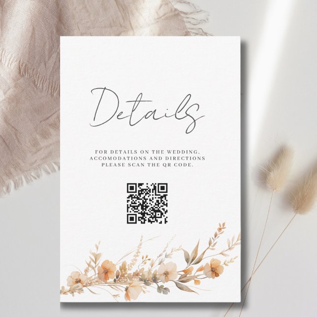 Tarjeta de Detalle de Boda con Código QR de Flor S (Subido por el creador)