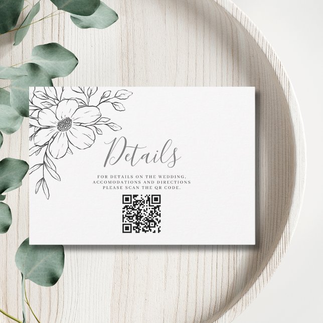 Tarjeta de detalle de boda con código QR floral ne (Subido por el creador)