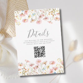 Tarjeta de detalle de boda con código QR floral ro
