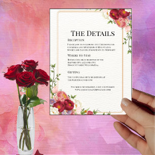 Tarjeta de detalle de boda con marco dorado y flor