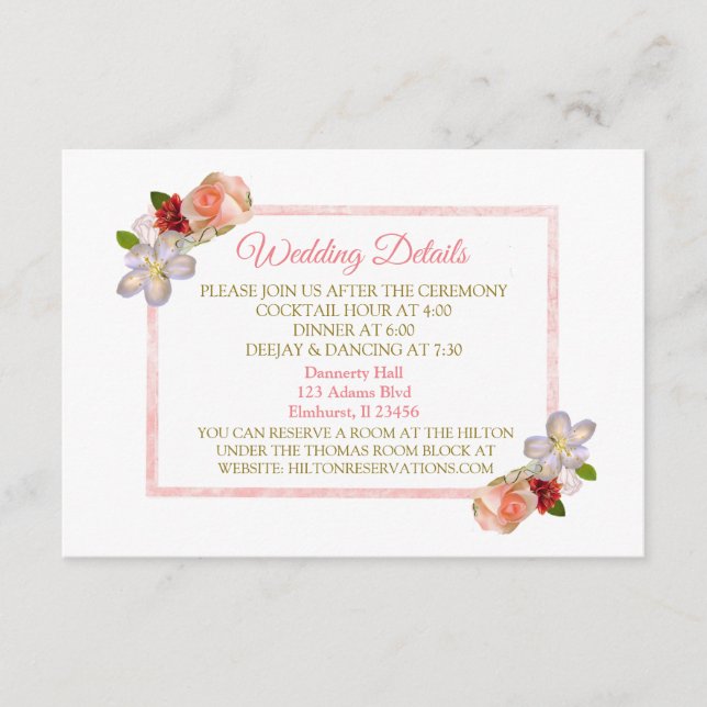 Tarjeta de detalle de Boda de Rosa Gold Floral Bou (Anverso)