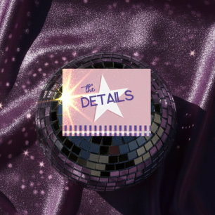 Tarjeta de Detalle de Boda Disco Retro Rosa y Plat