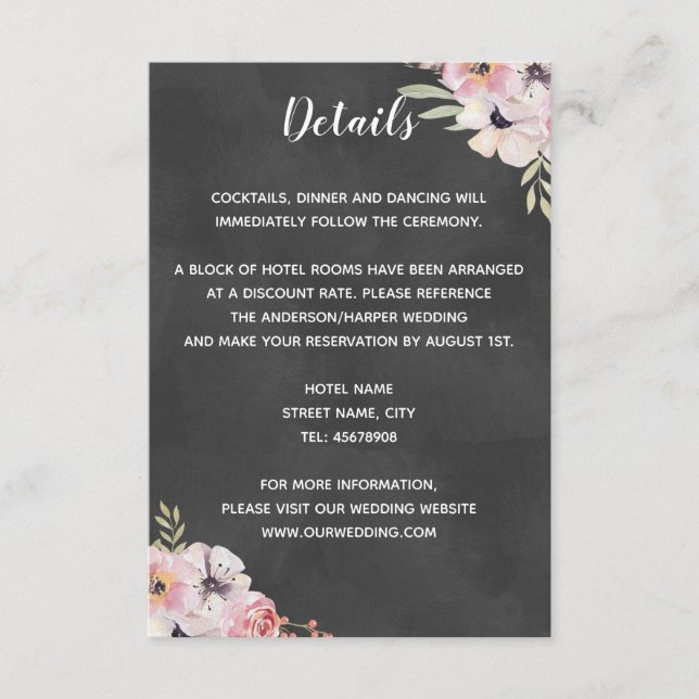 Tarjeta de detalle del Boda Boho Floral Chalkboard (Anverso)