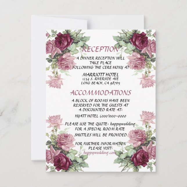 Tarjeta de detalle del boda, tarjeta de informació (Anverso)