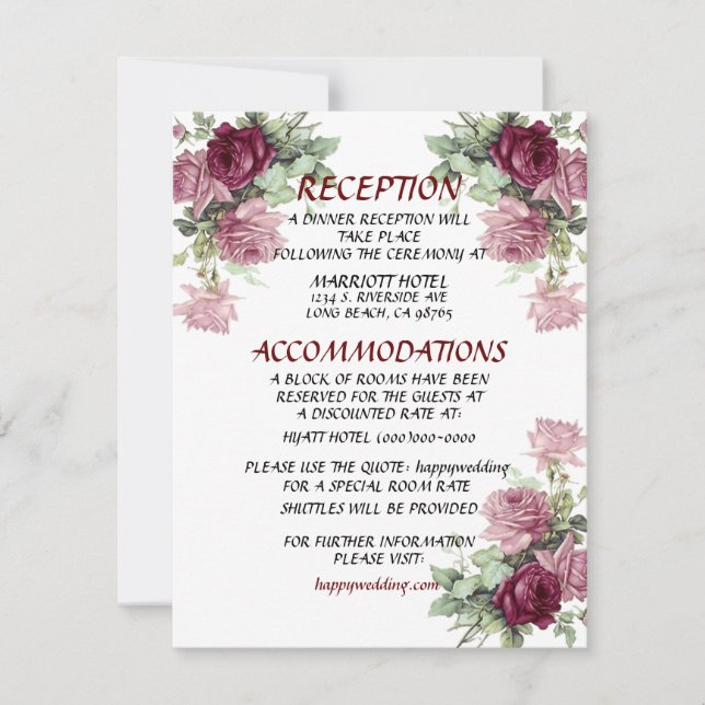 Tarjeta de detalle del boda, tarjeta de informació (Anverso)