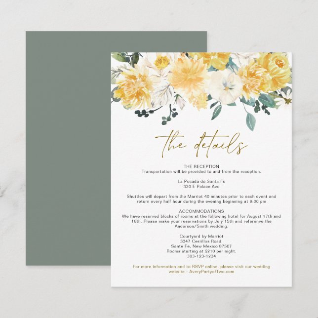 Tarjeta de detalle floral amarilla de primavera EV (Anverso / Reverso)