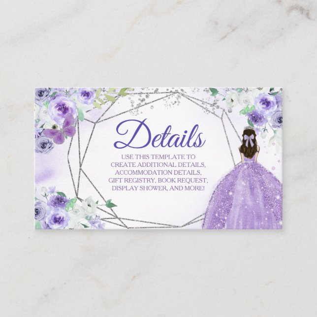 Tarjeta de detalle Silver Purple Quinceañera (Anverso)