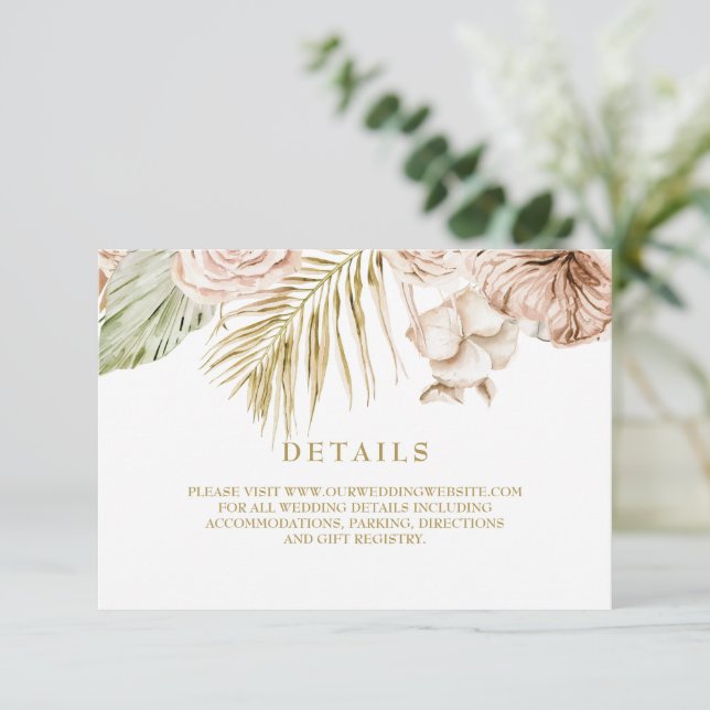 Tarjeta de detalles Boho Tropical Dried Floral y p (Anverso de pie)
