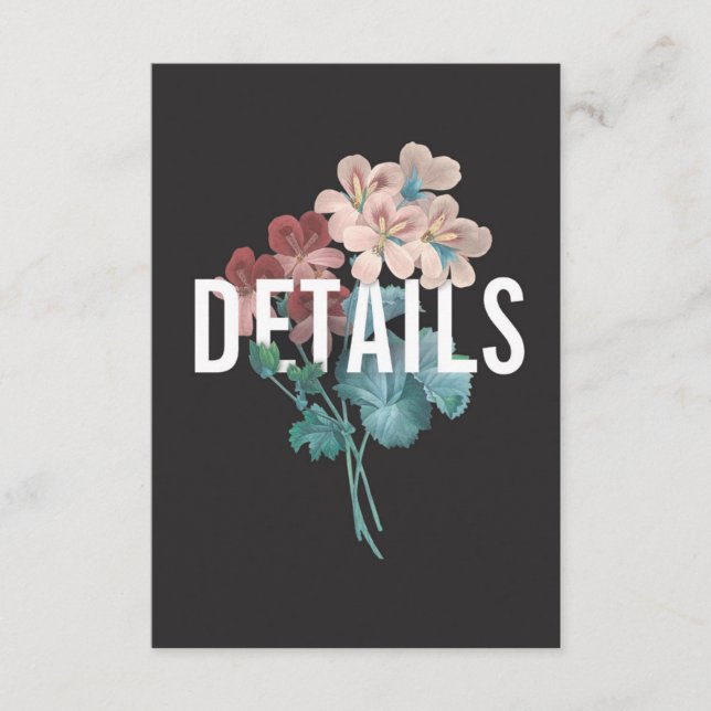 Tarjeta de detalles botánica de la boda del abrazo (Anverso)