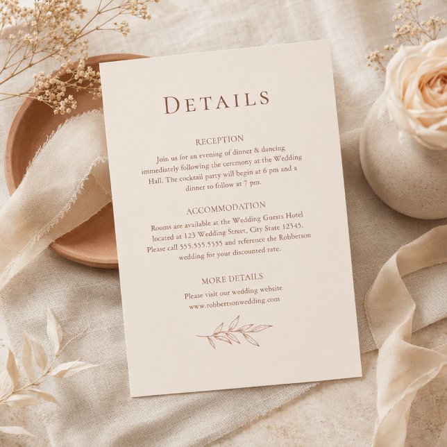 Tarjeta de detalles botánicos de terracota y marfi (Terracotta Ivory Botanical Details Card)