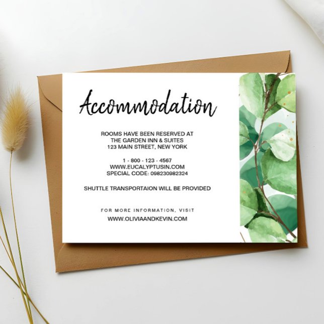 Tarjeta de detalles de alojamiento de boda de euca (Eucalyptus Wedding Details Enclosure Card, Eccommodation Card, Information Wedding Enclosure Card)