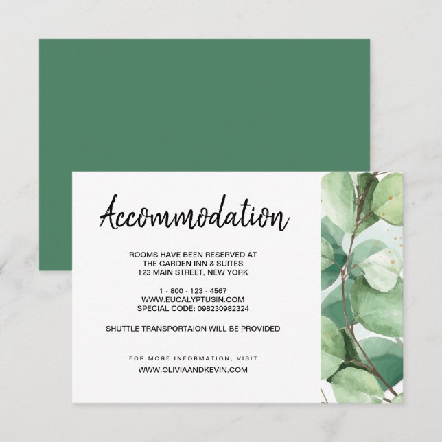Tarjeta de detalles de alojamiento del boda Eucaly (Anverso / Reverso)