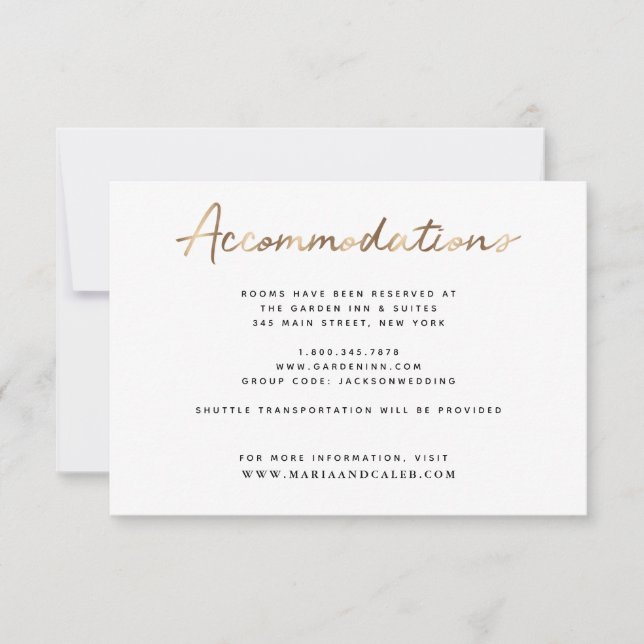 Tarjeta de detalles de alojamiento para Bodas de o (Anverso)
