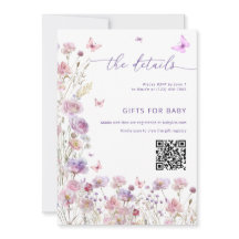 Tarjeta de detalles de Baby Shower de Mariposa Peq