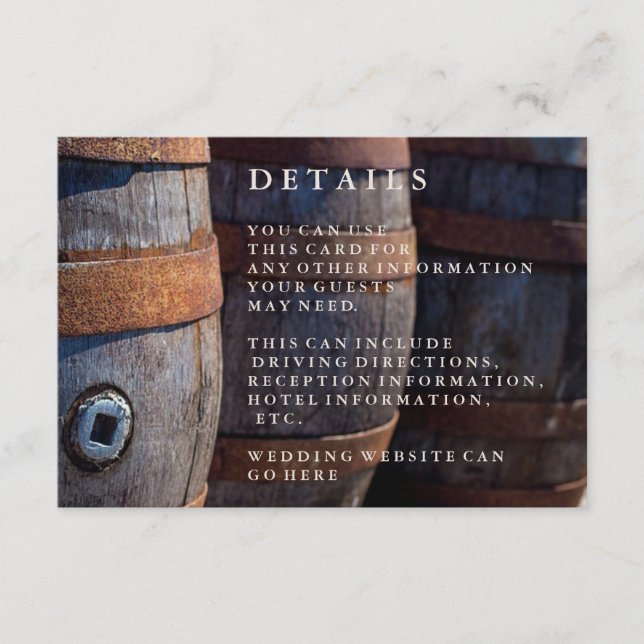Tarjeta de detalles de barril de vino de campo rús (Anverso)