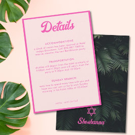 Tarjeta de detalles de Bat Mitzvah Tropical Rosa
