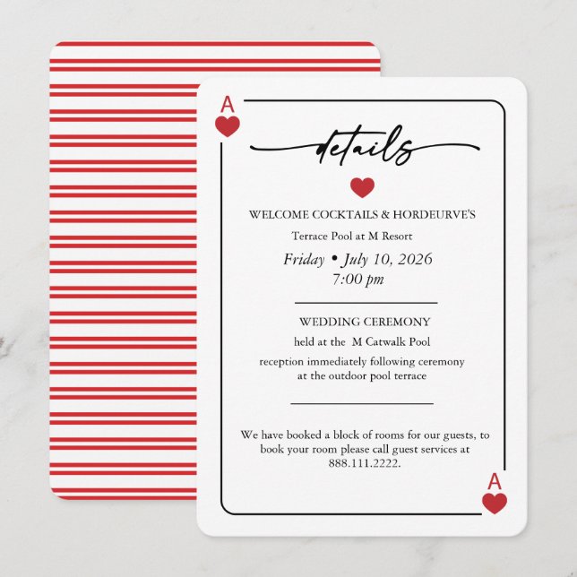 Tarjeta de detalles de boda afortunado en el amor (Anverso / Reverso)