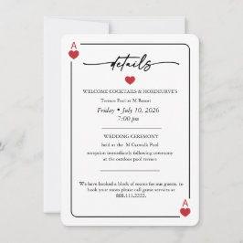Tarjeta de detalles de boda afortunado en el amor