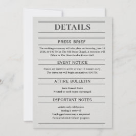 Tarjeta de Detalles de Boda al Estilo Periódico