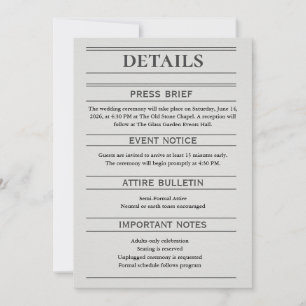 Tarjeta de Detalles de Boda al Estilo Periódico