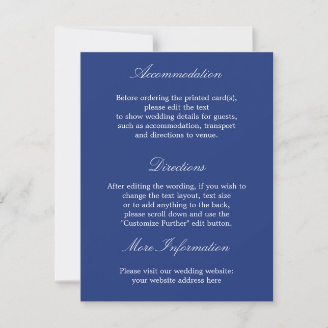 Tarjeta de Detalles de Boda Azul Oscuro Elegante y (Anverso)