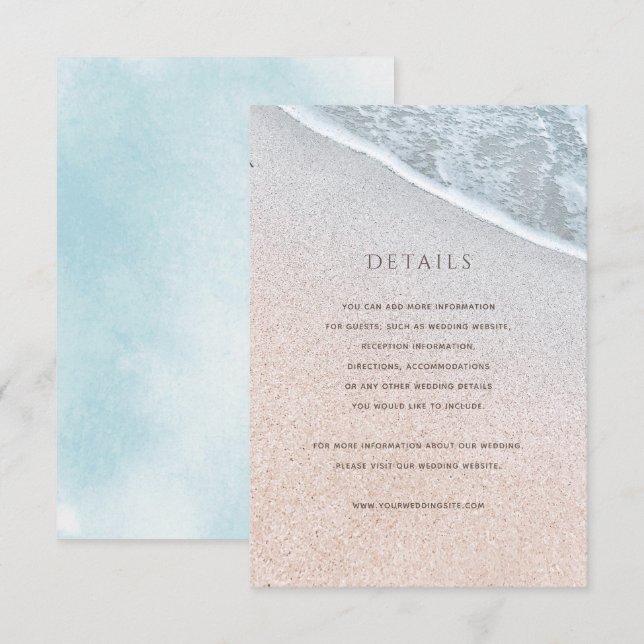 Tarjeta de detalles de boda Blue Ocean & Sandy Bea (Anverso / Reverso)