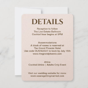 Tarjeta de Detalles de Boda Blush   Soft Glam by J