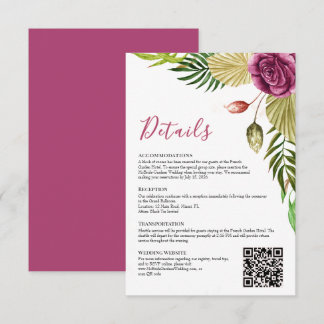 Tarjeta de Detalles de Boda Boho Botánica Rosa Car