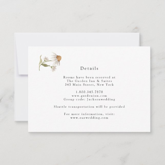 Tarjeta de detalles de boda boho de flor silvestre (Anverso)