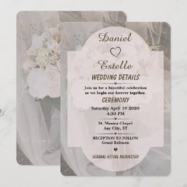 Tarjeta de detalles de boda boho neutral editable