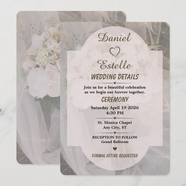 Tarjeta de detalles de boda boho neutral editable (Anverso / Reverso)