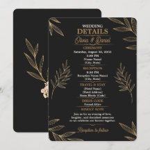 Tarjeta de Detalles de Boda Botánica de Oro Negro