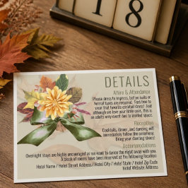 Tarjeta de detalles de boda botánica de otoño