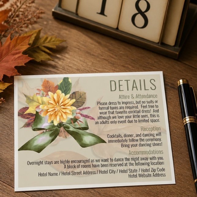 Tarjeta de detalles de boda botánica de otoño (Subido por el creador)