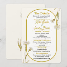 Tarjeta de detalles de boda botánicos dorados mini