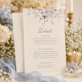Tarjeta de Detalles de Boda Botánicos en Azul Polv