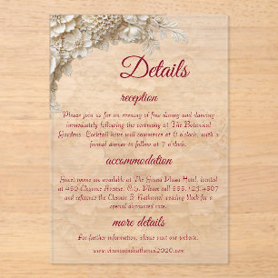Tarjeta de Detalles de Boda Burgundy Floral de Acr
