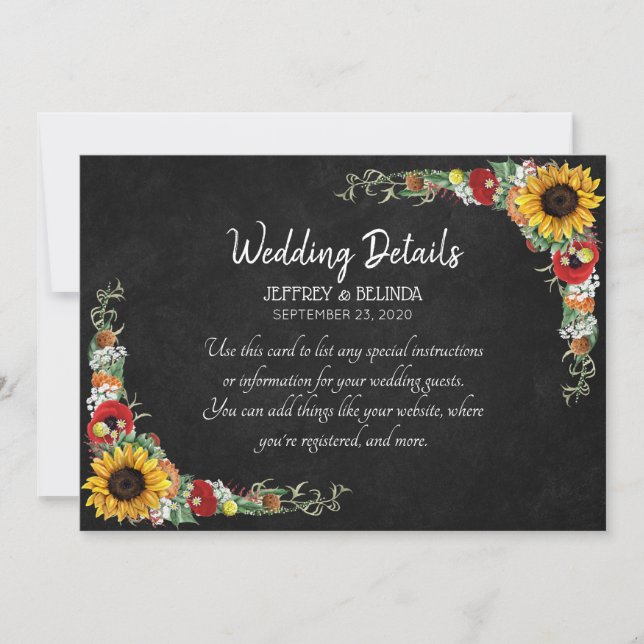Tarjeta de Detalles de Boda Campestre con Pizarra  (Anverso)