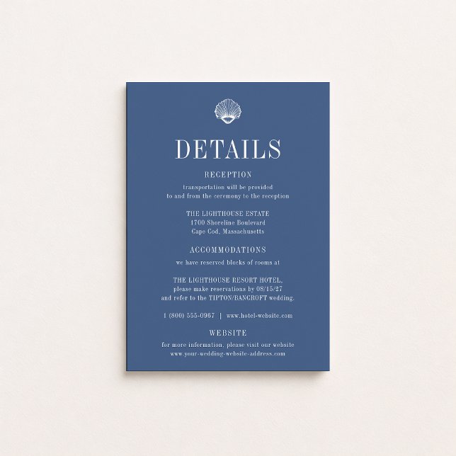 Tarjeta de detalles de boda CAPE COD Coastal Blue (Subido por el creador)