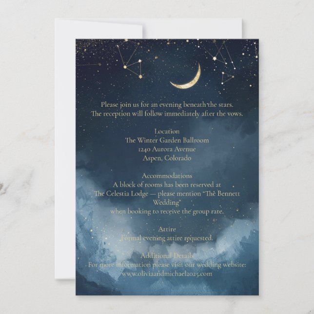 Tarjeta de Detalles de Boda Celestial | Estrellas  (Anverso)