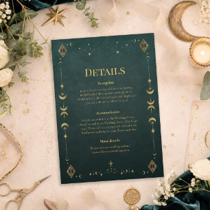 Tarjeta de Detalles de Boda Celestial Gótica Verde