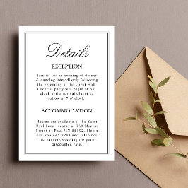 Tarjeta de Detalles de Boda Clásica Blanca Adjunta