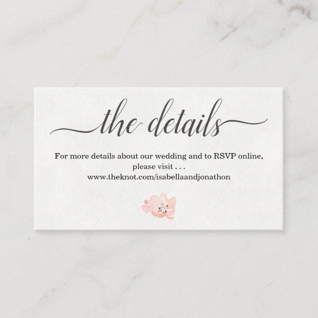 Tarjeta de detalles de boda con acuarela Website E (Anverso)