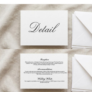 Tarjeta de detalles de boda con caligrafía chic mi